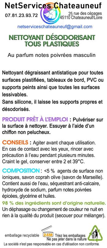 Description du produit détaillée : Nettoyant Désodorisant Tous Plastiques